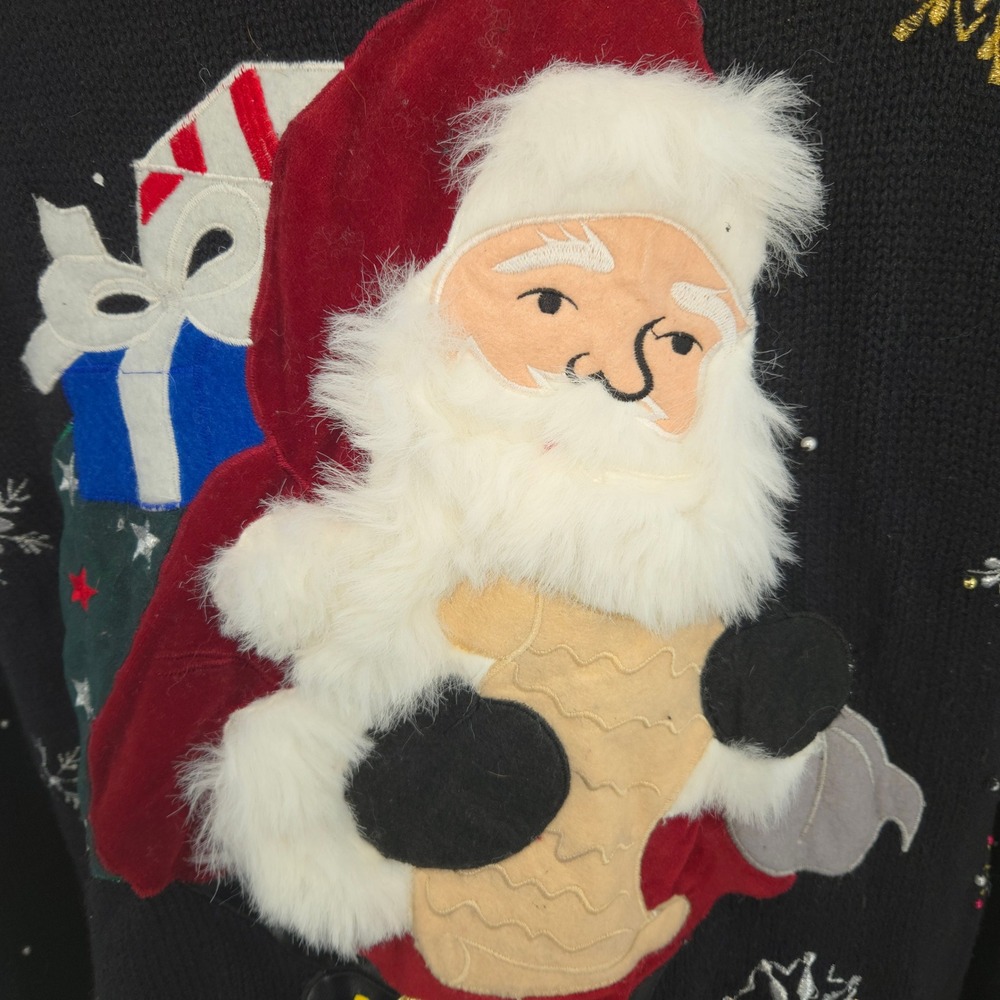 Hampshire Studio Zip Up Sweater Women 3X Black Christmas Santa Snowflake Holiday - Picture 5 of 10